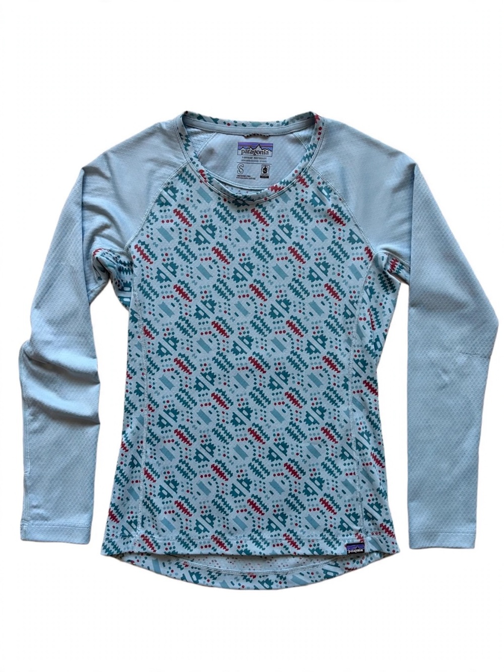 Patagonia Light Blue Raglan Long-Sleeve Printed Base Layer Top